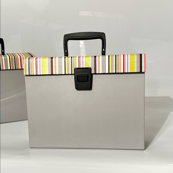 2 Expanding Accordion File Boxes with Latch and Handle Gray/ Muti color stripes - Picture 8 of 14
